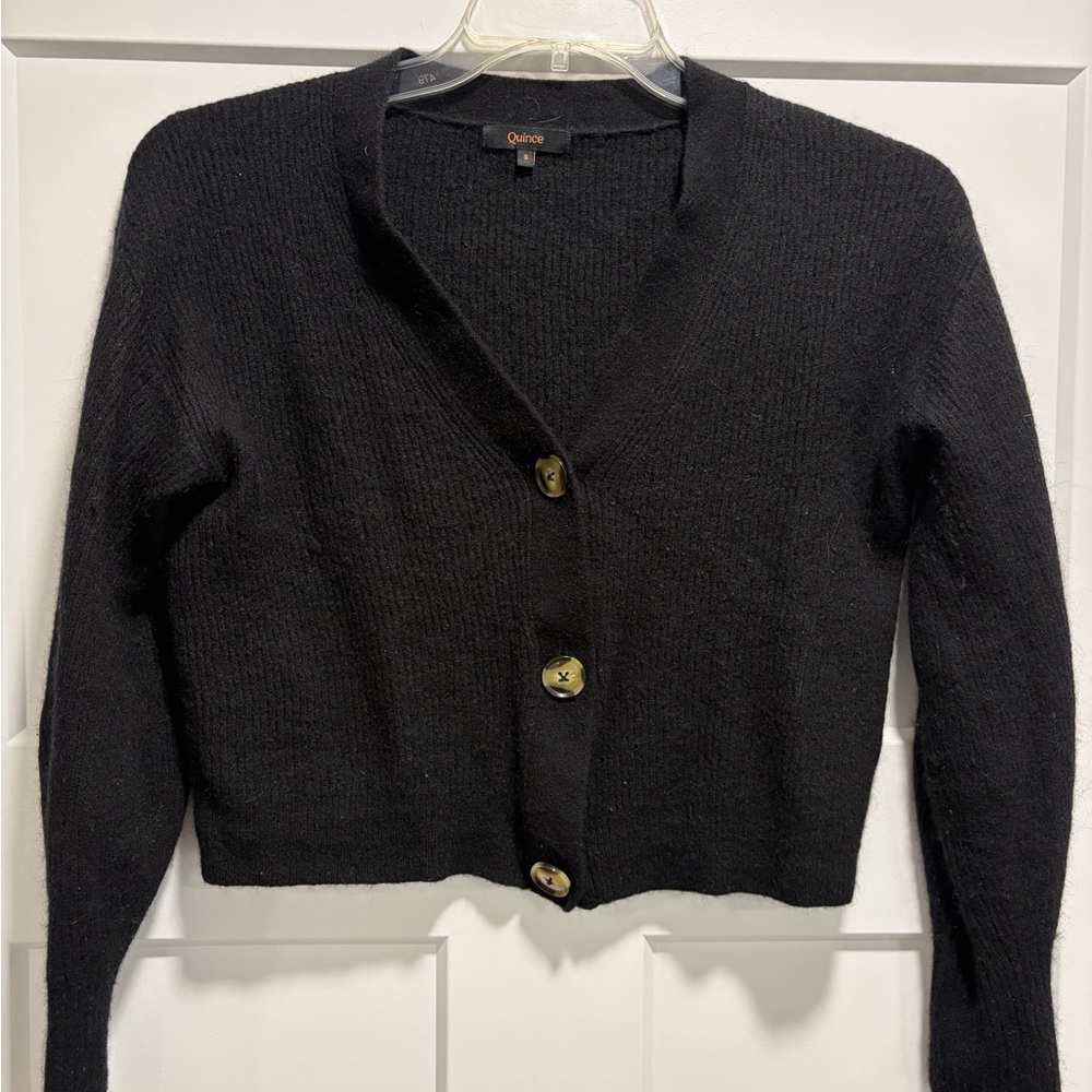 Quince Black Cardigan with Gold Buttons